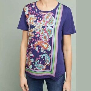 Maeve Anthropologie Size Medium Maddie Blue Paisley Print Blouse Top